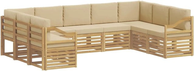 vidaXL Ecksofa Set in Weiß und Beige aus Polyester und Akazienholz, L-Form, B: 304 cm, T: 185,5 cm, H: 73 cm - Bild 1
