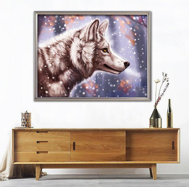 FIYO 5D-Diamantgemälde Wolf im Winter als Wanddekoration, Full Square Diamant-Stickerei, B/H: 30 x 20 cm - Bild 1