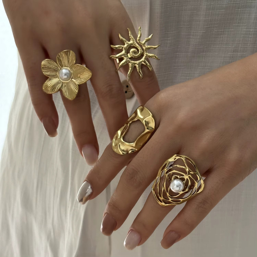 RINHOO FRIENDSHIP Ring Edelstahl, Gold, Perle, Damen, Vintage - Bild 1