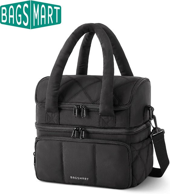 BAGSMART Lunchtasche für Damen, doppelstöckige isolierte Lunchbox, gesteppte Puffer-Tasche, auslaufsicher, pink, B/T/H: 25,4 x 17,78 cm - Bild 1