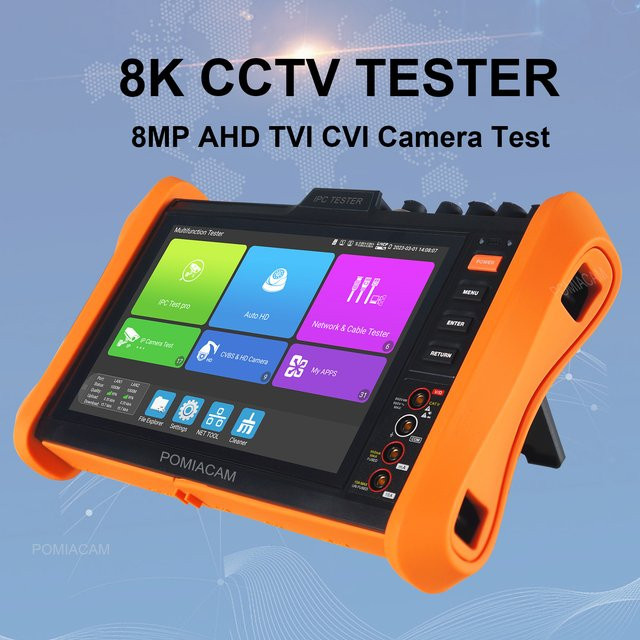 POMIACAM H12 Professioneller IP Kamera Tester mit 8 Zoll Display, 8K H.265, 8MP Unterstützung für AHD/TVI/CVI, PoE und SFP Modul - Bild 1