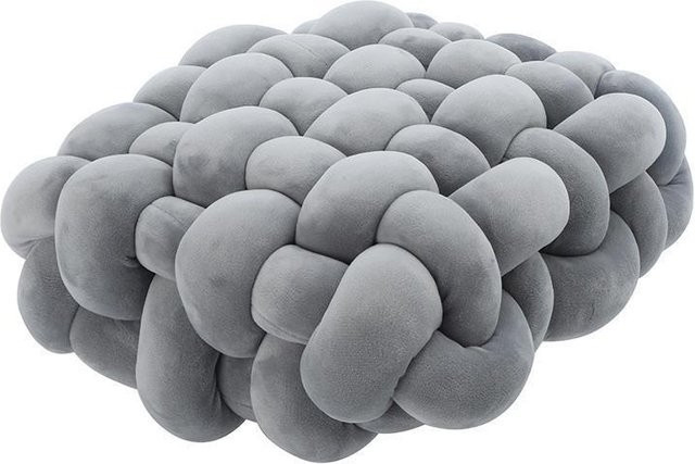 Handgefertigtes Knoten-Kissen von Linyi Toy in Lichtgrau, Quadratisches Plüschkissen im Nordischen Design, B/T/H: 33 x 33 x 12 cm - Bild 1