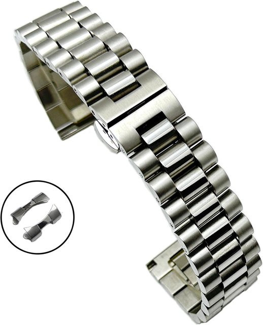 San Niu Uhrenarmband Edelstahl, Schmetterlingsschließe, 21mm, gray - Bild 1