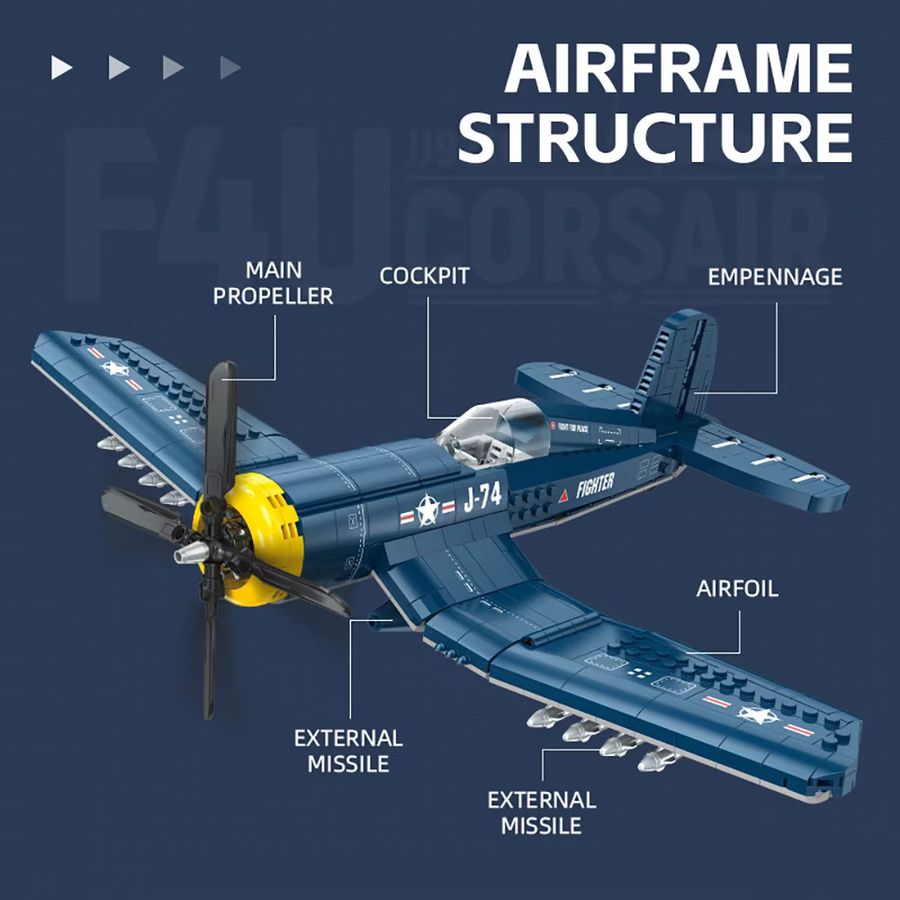 KNEW BUILT Fighter Jet Helicopter Plane Bausteinspielzeug in Blau für Jungen - Bild 3