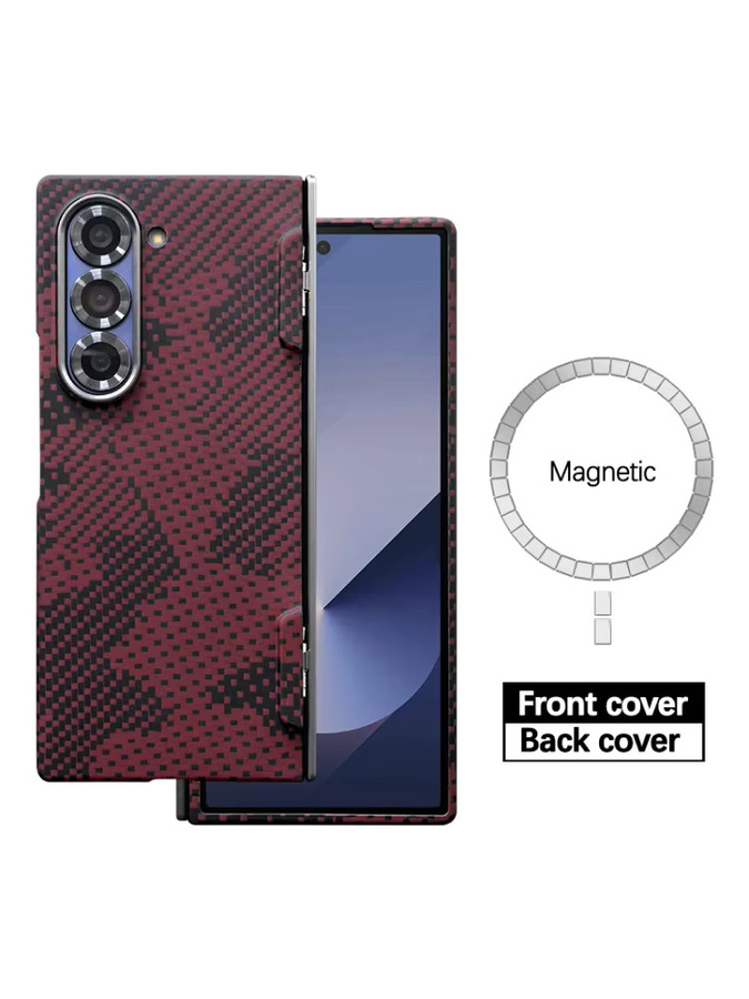 Original Aramid Carbon Fiber Magnetische Handyhülle für Samsung Galaxy Z Fold 7 5G in Rot mit stoßfestem Schutz und Klappscharnier-Abdeckung - Bild 7
