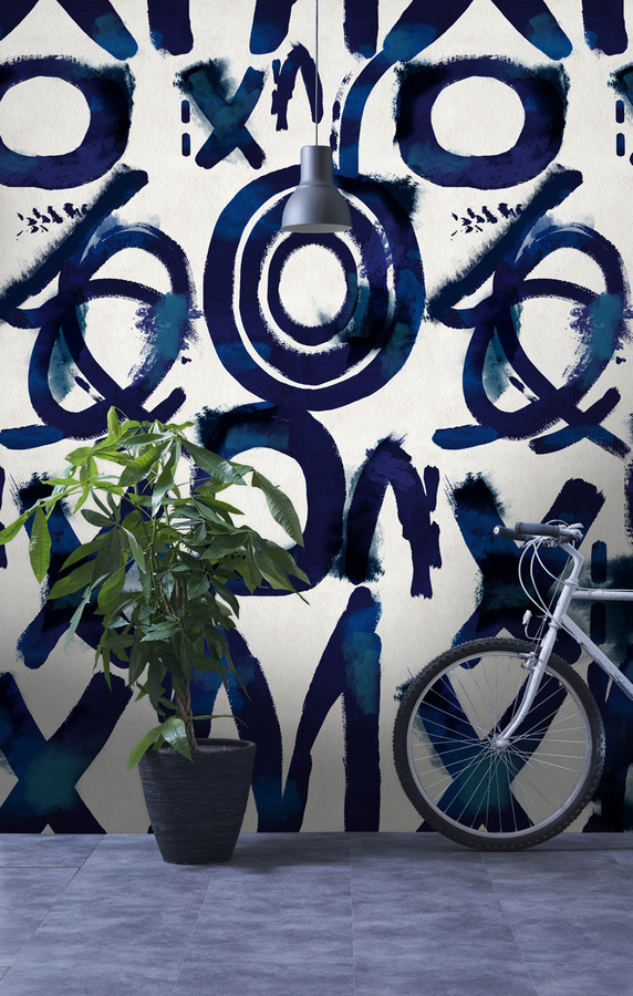 MINDTHEGAP Mural Wallpaper Spontaneus Blue in Blau und Weiß, abstraktes Design, Non-Woven - Bild 1