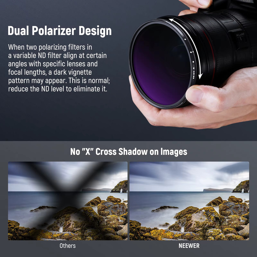 NEEWER Variabler ND-Filter ND8-2000 in Schwarz mit True Color und Hard Stop für DSLR- und spiegellose Kameras (3-11 Stopps) - Bild 2