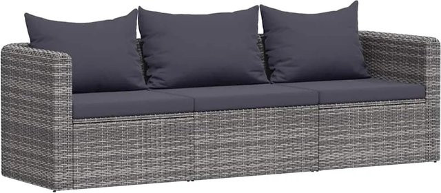 vidaXL 3-teilige Garten-Sofagarnitur aus Poly Rattan in Grau mit Kissen und pulverbeschichtetem Stahlrahmen - Bild 1