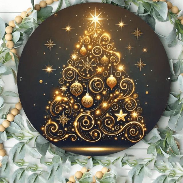 Potdemiel Metall-Blechschild Weihnachtsbaum Wanddekoration Multicolor, Durchmesser: 20,3 cm - Bild 1