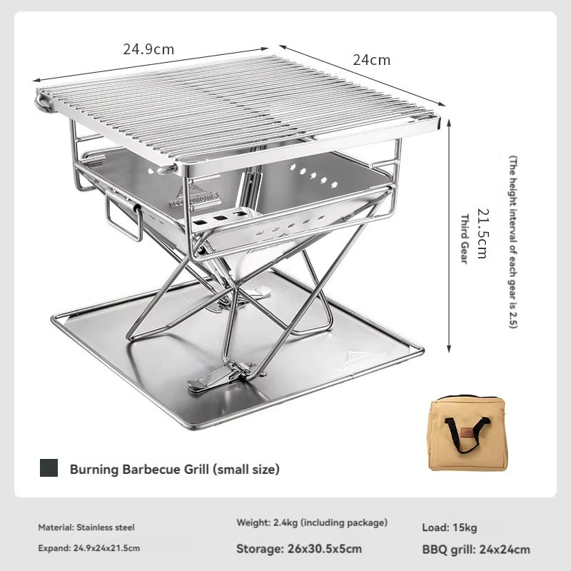 CAMPINGMOON X-MINIPRO Faltbarer Doppel-BBQ-Grill aus 304 Edelstahl in Silber, Tischgrill für Outdoor und Camping, B/T/H: 24,9 x 24,0 x 21,5 cm - Bild 4