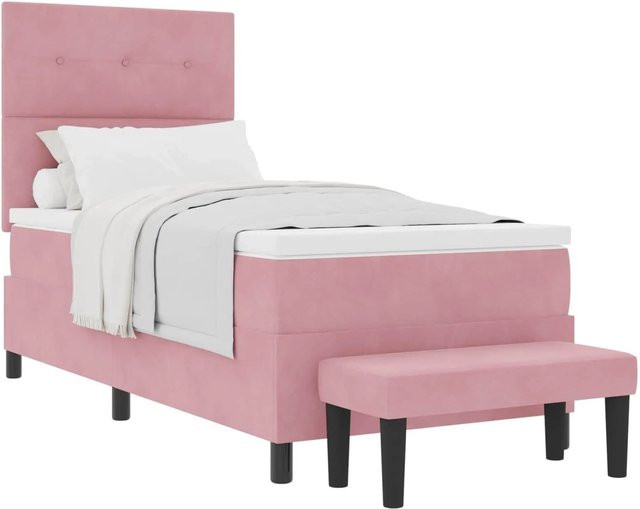 vidaXL Boxspringbett mit Matratze und Kopfteil in Rosa, Samt, B/T/H: 80 x 200 x 128 cm - Bild 1