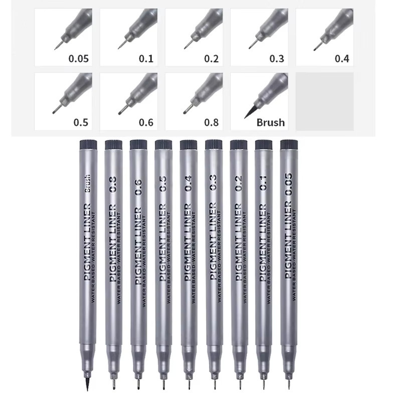 Mikron Pigment Liner Set in Schwarz, 9 Teile für Zeichnung, Skizze und Manga - Bild 2