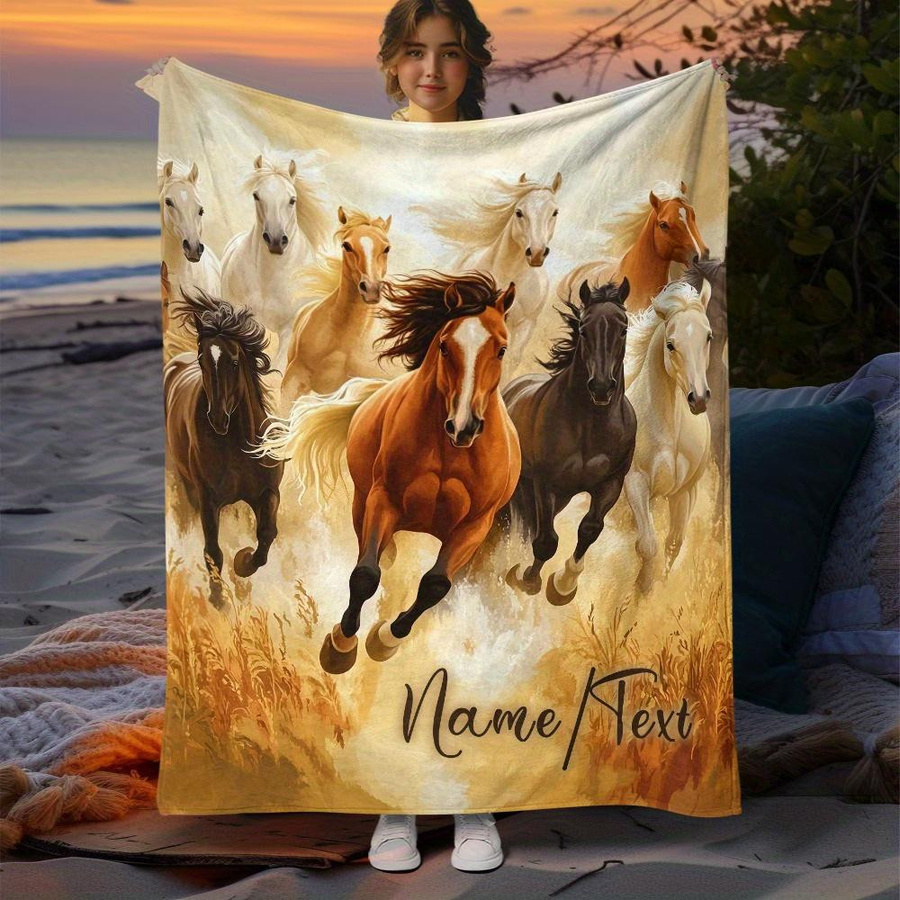 Personalisierte Fleece-Decke mit Wildpferd-Druck und individuellem Namen von JMG Household Supplies, weich und warm, Breite: 70 cm, Höhe: 100 cm - Bild 4