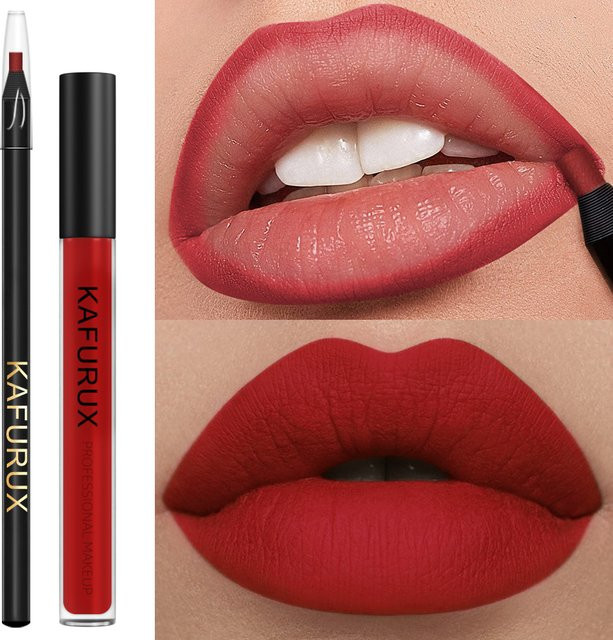 KAFURUX Lip Liner und Lip Gloss Set, Rot, Matt, Flüssigkeit - Bild 1