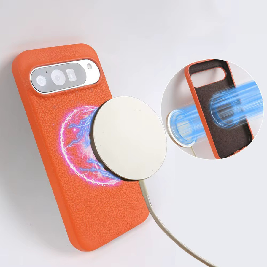 Premium Echtes Leder Magnetische Ladehülle für Google Pixel 9 10 Pro XL 8A 8Pro 7A 7Pro Hard Cover in Orange - Bild 2