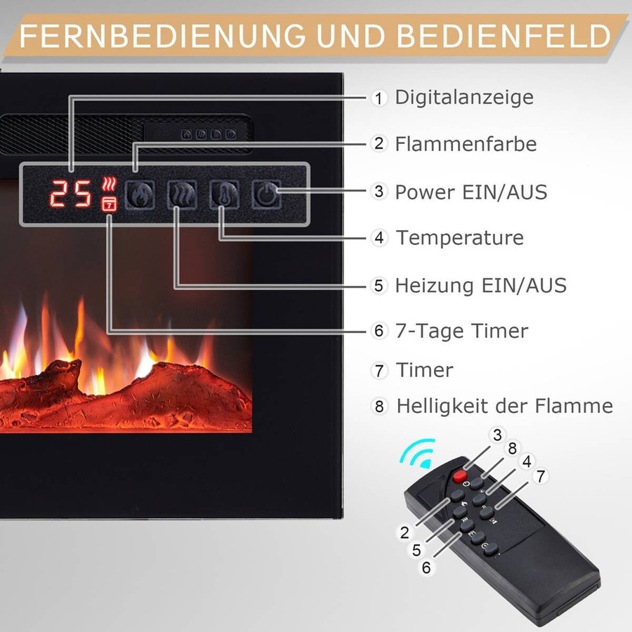 Balderia Elektrokamin Leif 60 in Schwarz, Wand- Stand- oder Einbaugerät, B/H/T: 142,5 x 38,6 x 13,8 cm - Bild 3
