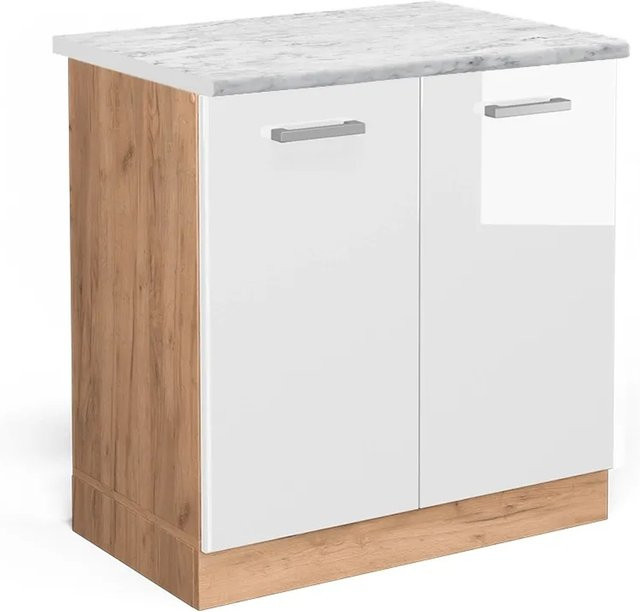 Vicco Spülenunterschrank R-Line Weiß Hochglanz und Goldkraft Eiche, B/T/H: 80 x 46 x 81,6 cm - Bild 1