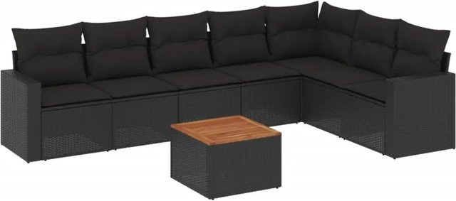 vidaXL 8-tlg Garten-Sofagarnitur aus Poly-Rattan und Akazienholz in Schwarz mit Kissen Modell 73 - Bild 1