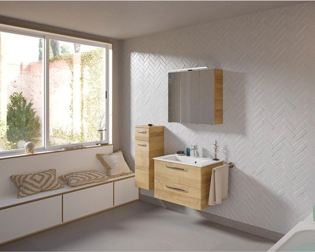 Pelipal Badmöbelset Trentino in Riviera Eiche mit Waschtischunterschrank und Spiegelschrank - Bild 1