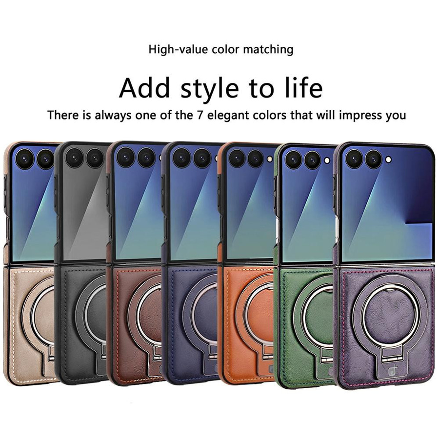 Magnetische Leder Klapphülle für Samsung Galaxy Z Flip 7 6 5 4 3 mit kabellosem Laden und Ringhalterung - Bild 3