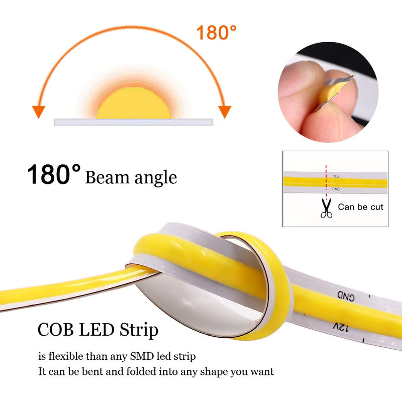 KISUFU COB-LED-Streifenlicht Warmweiß für DC 12 V 24 V, flexibles lineares LED-Band mit hoher LED-Dichte und 8 mm Leiterplatte - Bild 5