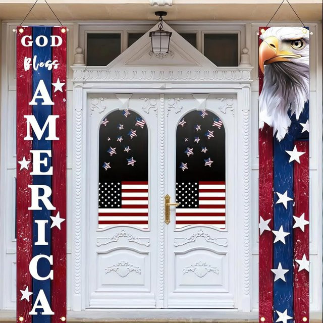 VIKAMA Türbanner zum 4. Juli mit amerikanischer Flagge als patriotische Party-Dekoration für draußen, B/H: 30 x 180 cm, Mehrfarbig - Bild 1