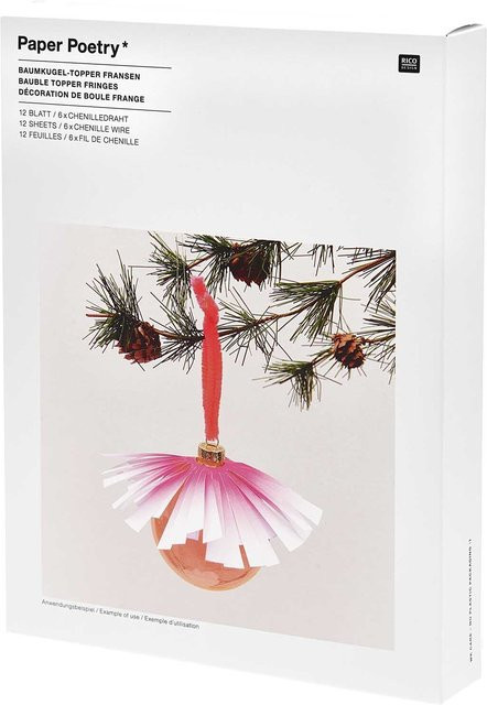 Rico Design Paper Poetry Christbaumkugel-Topper Fransen weiß-neonpink, 6 Stück - Bild 1
