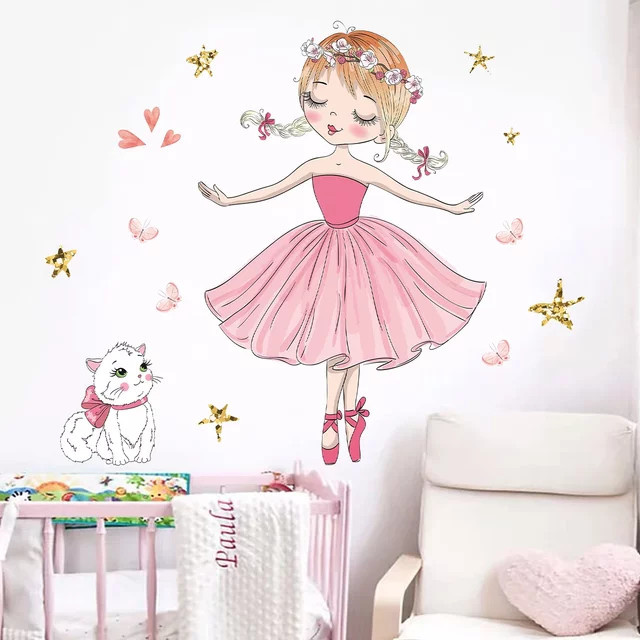 BRUP Wandaufkleber mit süßem Katzen-Mädchen Motiv für Kinderzimmer und Wohnzimmer, mehrfarbig - Bild 1