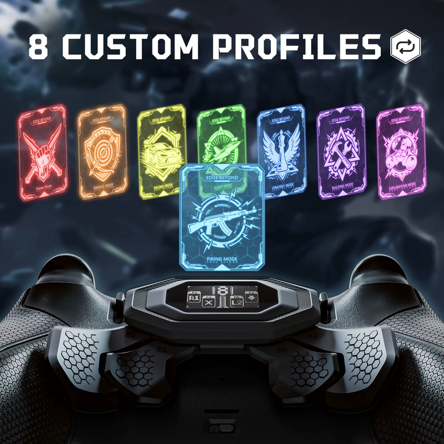 eXtremeRate BEYOND Back Paddles Kit für PS5 Edge Controller mit 4 herausnehmbaren Back-Tasten und OLED-Display, Schwarz - Bild 3
