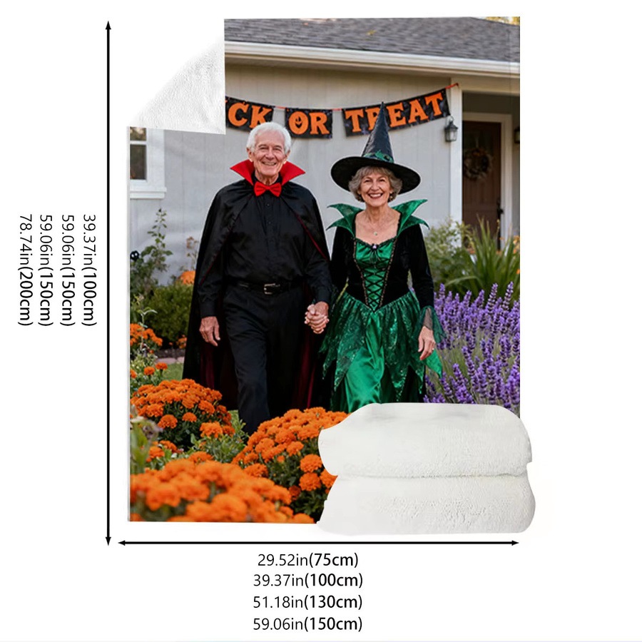 Personalisierte Halloween-Paar-Jubiläums-Flanellblanke von SRH mit individuellem Datum und Weihnachtsmuster - Bild 5