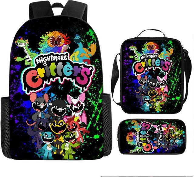 3-teiliges Albtraum-Abenteuer Rucksack-Set für Schüler mit Federmäppchen und Umhängetasche, mehrfarbig, B/T/H: 43 x 14 x 32 cm - Bild 1