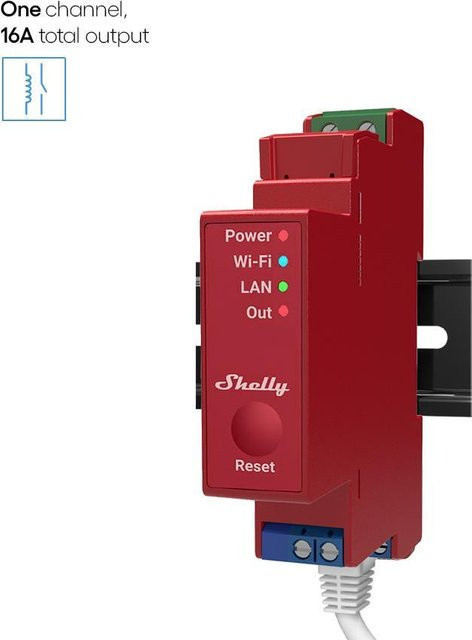 Shelly Pro 1PM Relais-Controller 16A mit Leistungsmessung, WLAN, LAN und Bluetooth für die Hutschiene - Bild 1