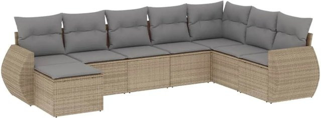 vidaXL 8-teilige Garten-Sofagarnitur aus Poly-Rattan in Beige mit Kissen und pulverbeschichtetem Stahlgestell - Bild 1