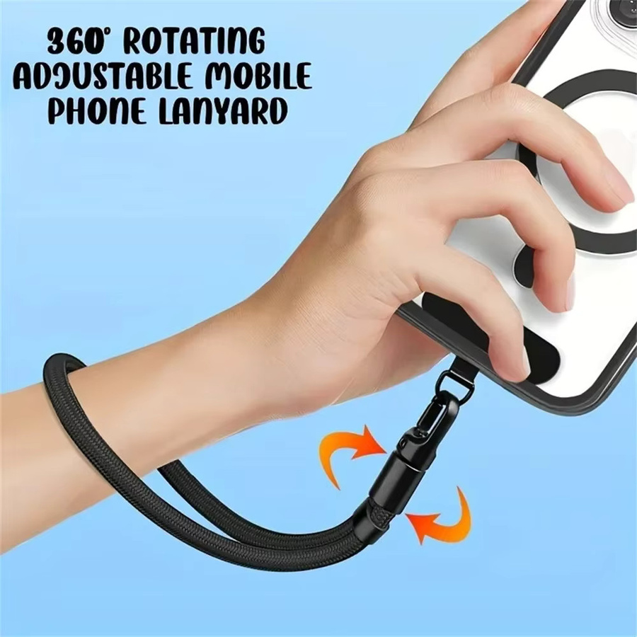 Universelles Anti-Verlust Handy-Umhängeband mit verstellbarer Handgelenksschlaufe und Selbstverriegelungs-Design aus Polyester in Schwarz und Lila - Bild 3