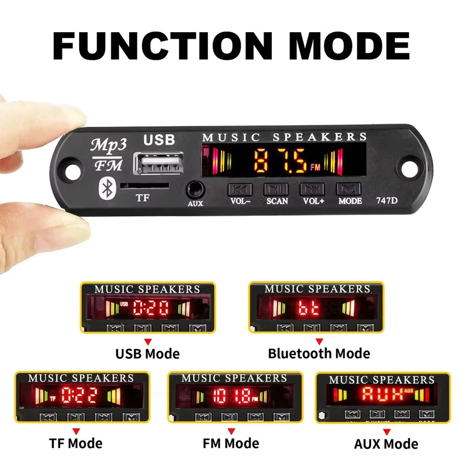 KEBIDU Bluetooth 5.3 MP3-Decoder-Board Schwarz: Kabelloser Auto-Musikplayer mit USB, TF und FM-Radio für Lautsprecher (DC 12V) - Bild 4