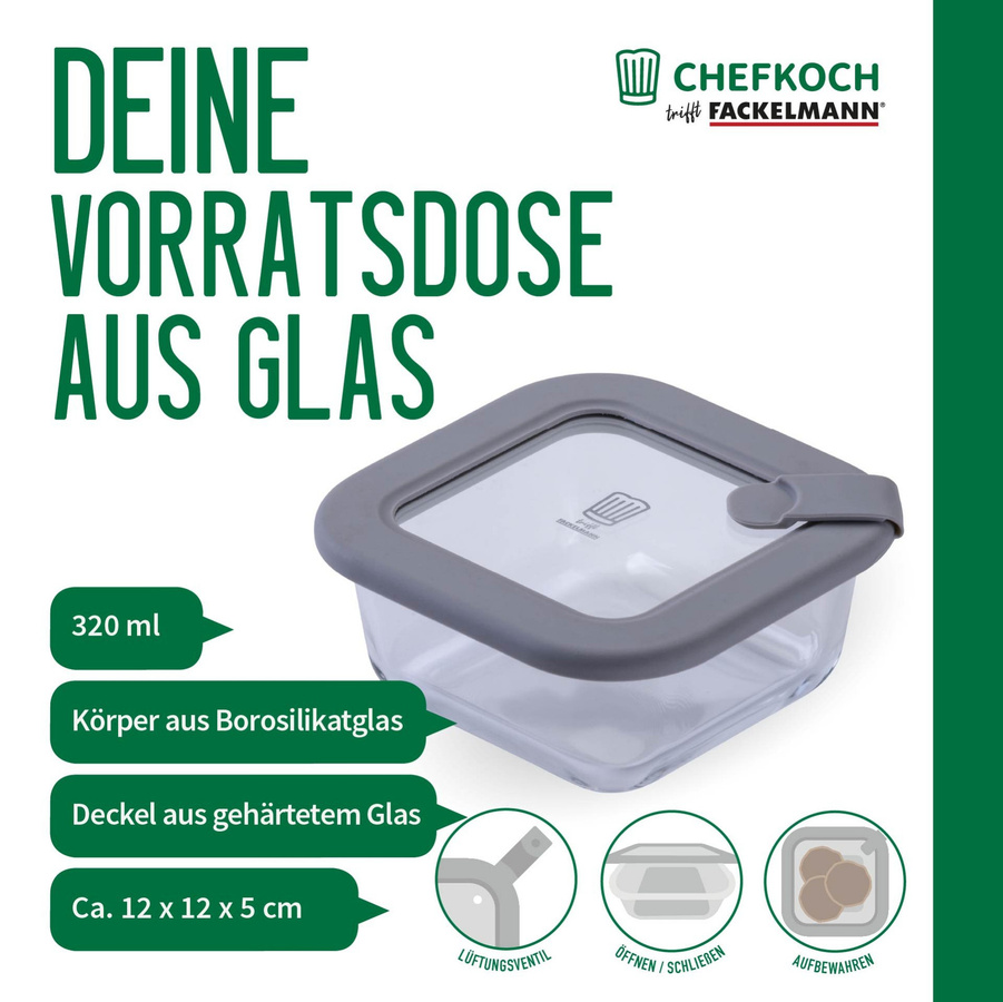 Fackelmann Chefkoch Vorratsdose aus Glas, eckig, transparent, 320 ml - Bild 3