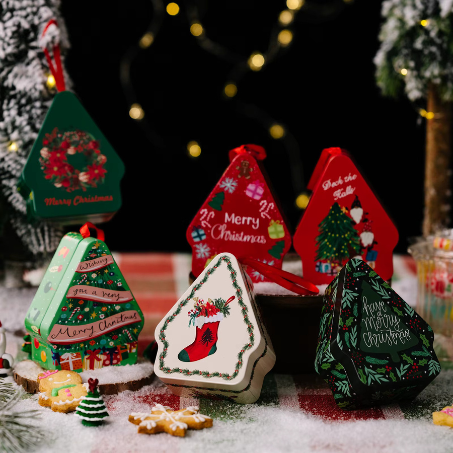 Weihnachten Zinn Geschenkbox mit Cartoon-Print als Cookie-Verpackung und Aufbewahrungsdose in Weiß - Bild 2