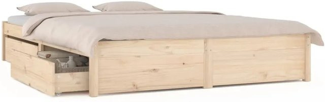 vidaXL Bett mit Schubladen aus massivem Kiefernholz in Braun, B/T/H: 150 x 200 cm - Bild 1