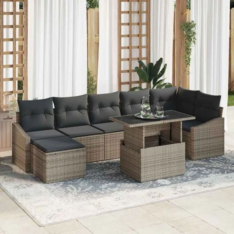 8-teiliges Garten-Sofa-Set von vidaxl aus Rattan und Metall in Grau mit Kissen und integriertem Stauraum - Bild 1