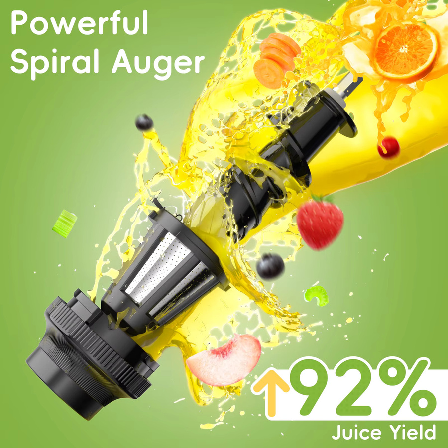 BioloMix Slow Masticating Juicer Entsafter mit Kaltpresstechnologie und Umkehrfunktion in Schwarz - Bild 2