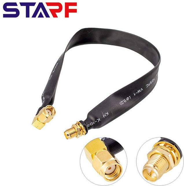 RFProMaker HF-Koaxialkabel Pigtail mit RP-SMA Stecker rechtwinklig zu RP-SMA Buchse, 50 Ohm, Schwarz - Bild 1