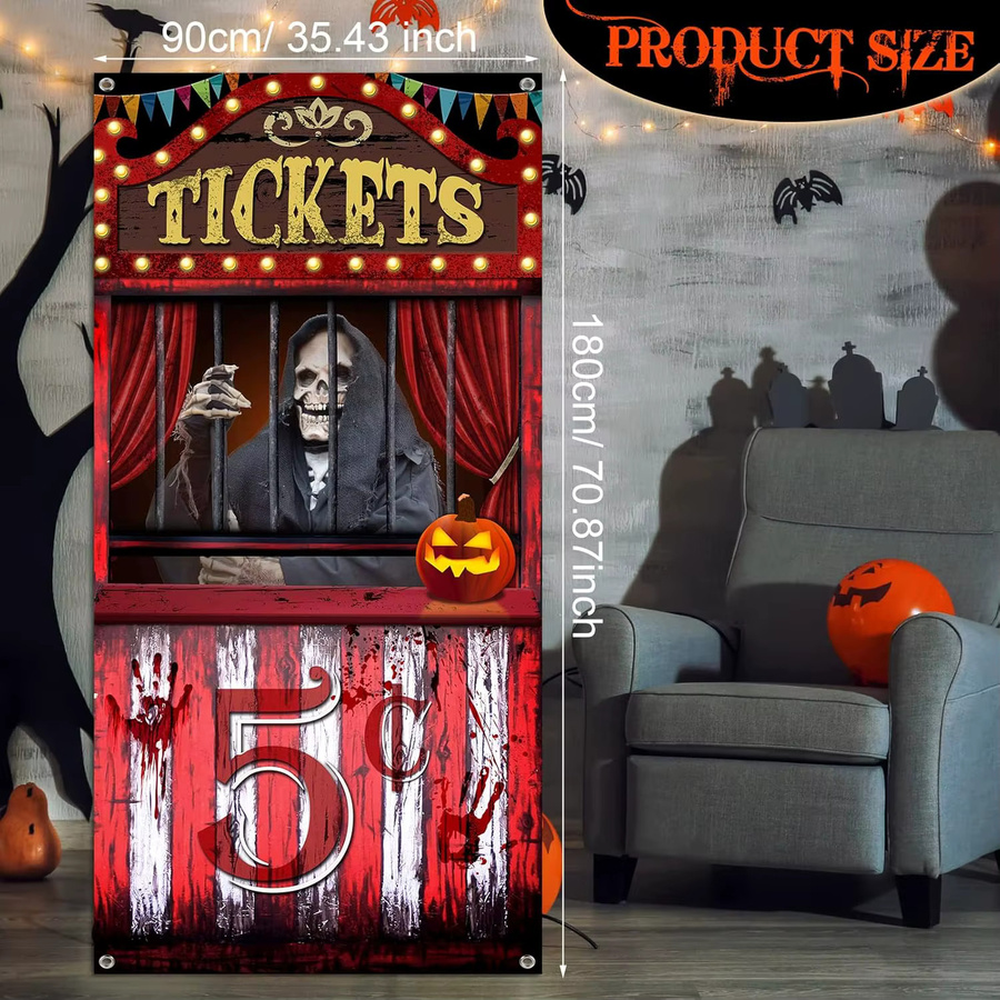 VIKAMA Halloween Party-Dekoration Böser Zirkus Ticketkabinen-Banner in Multicolor, B: 180 cm, H: 90 cm - Bild 4