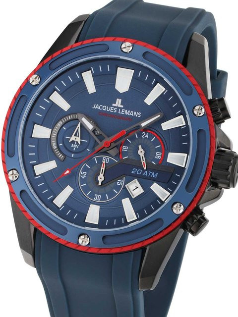 Jacques Lemans Chronograph, Quarz, Edelstahl, Blau, 48 mm, Herren - Bild 1