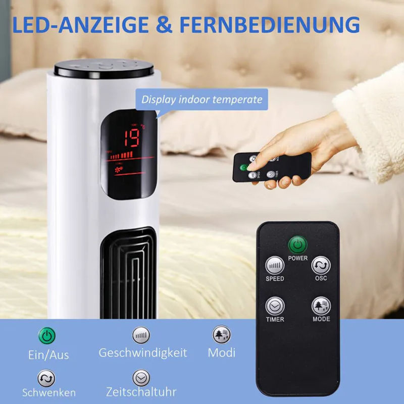 HOMCOM Turmventilator in Schwarz mit Fernbedienung, Timer und Oszillation, B/T/H: 32 x 32 x 96 cm - Bild 2