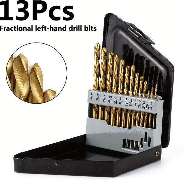 Conboom 13-teiliges Set Linkshänder-Bohrer aus HSS-Schnellarbeitsstahl mit Titannitrid-Beschichtung in Gold für Metall- und Holzbearbeitung - Bild 1