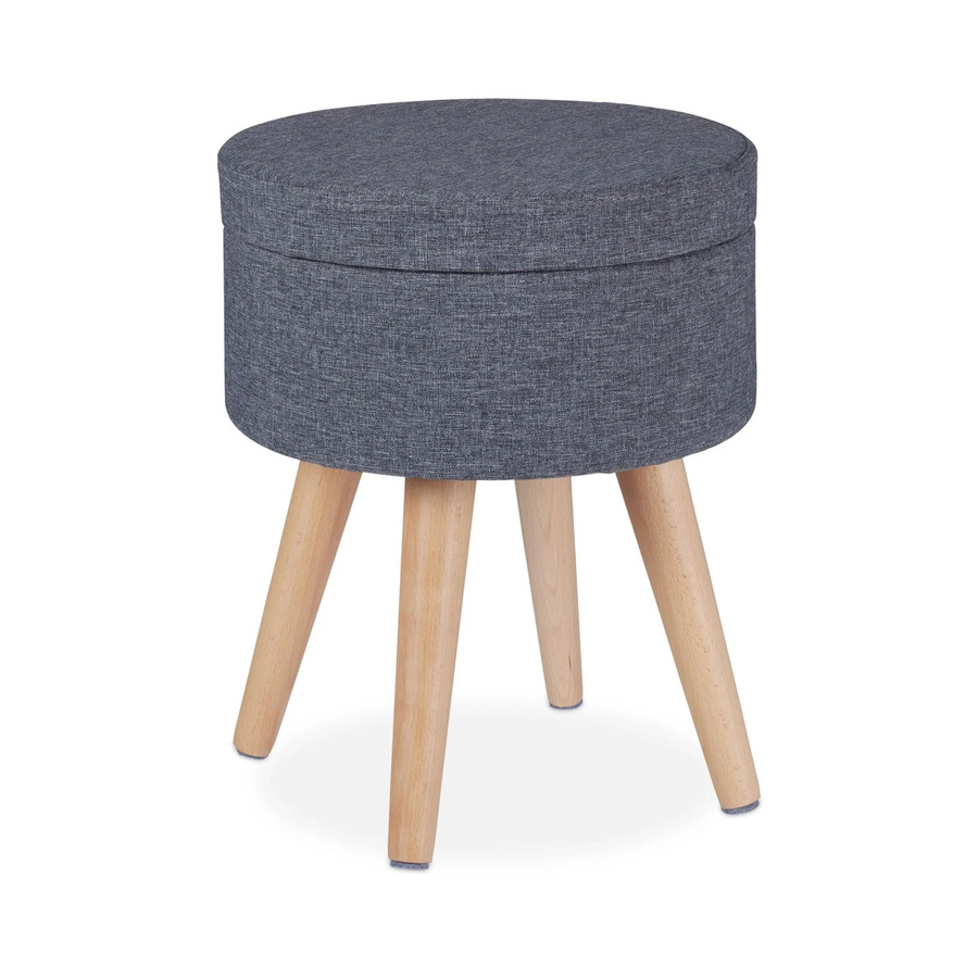 Relaxdays Sitzhocker aus Buchenholz mit Stoffbezug in Grau Natur, gepolsterter Hocker mit Tischfunktion und integriertem Fach im skandinavischen Look, B/T/H: 45,5 x 37 x 45,5 cm - Bild 2