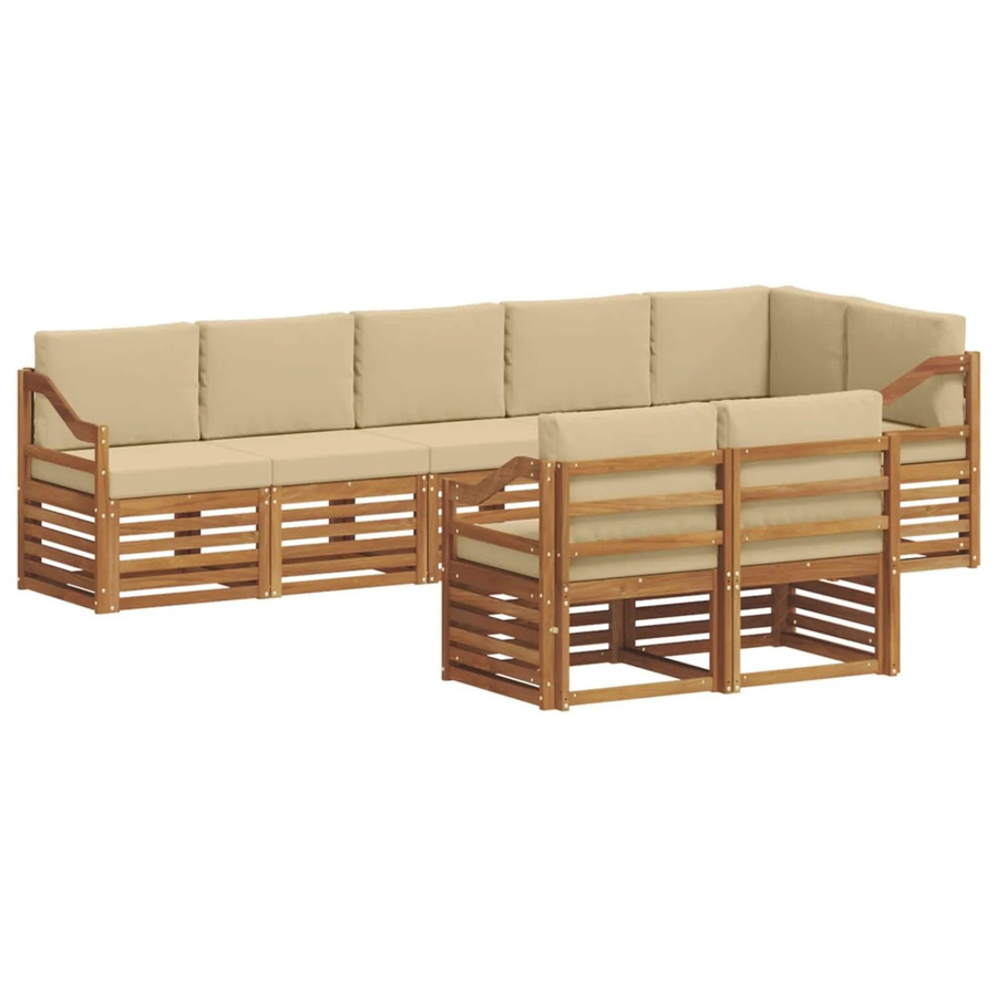 vidaXL Sofagarnitur 8-teilig aus Massivholz Akazie in Natur und Beige mit L-Form und Polsterung - Bild 2