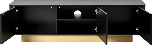 okwish TV Schrank in Schwarz mit Texturfront und Kabelmanagement, Breite: 170 cm, Tiefe: 40,5 cm, Höhe: 47 cm - Bild 1