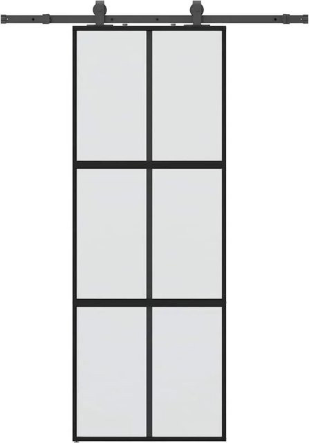 vidaXL Schiebetür aus Hartglas in Schwarz mit Beschlag, modern Design, B: 76 cm, H: 205 cm - Bild 1