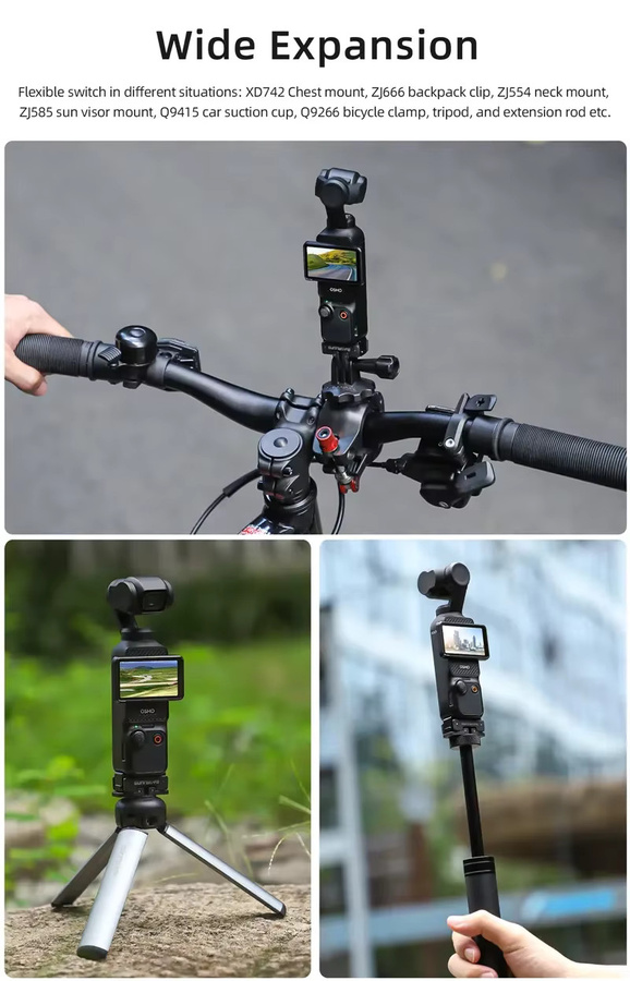 DJI OSMO Pocket 4 und Pocket 3 Schnellverschluss-Montageadapter mit faltbarer Verlängerungshalterung und Stativadapter in Schwarz - Bild 4